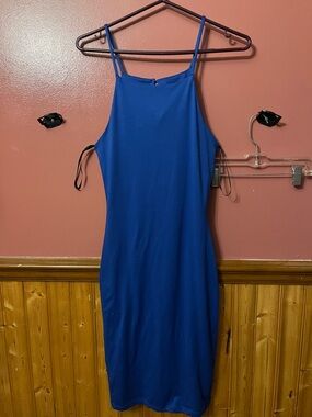 Joe & Elle Cobalt Blue Midi Bodycon Dress with Spaghetti Straps